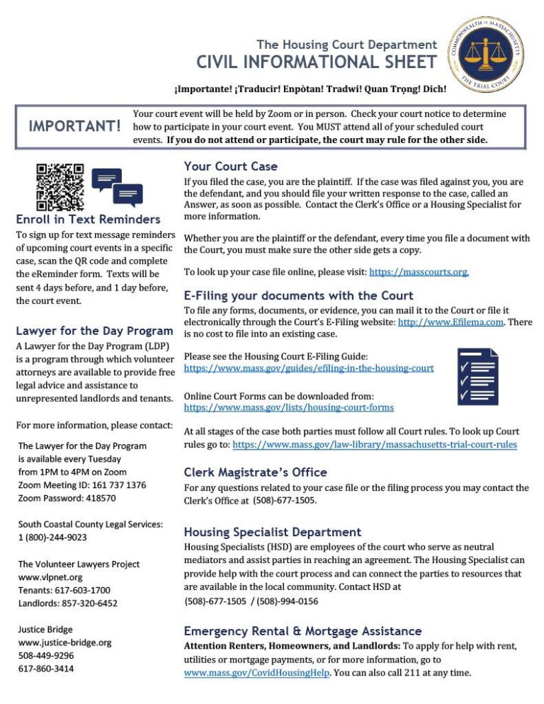 MA Housing Court Information Sheet Carole Fiola